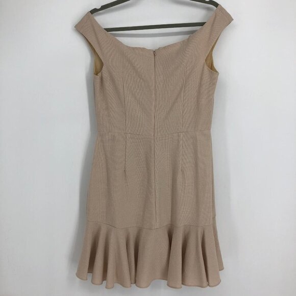 Veronica Beard Cream Colored Winnie Off Shoulder Flounce Knee Length Dress  10 - Picture 4 of 16